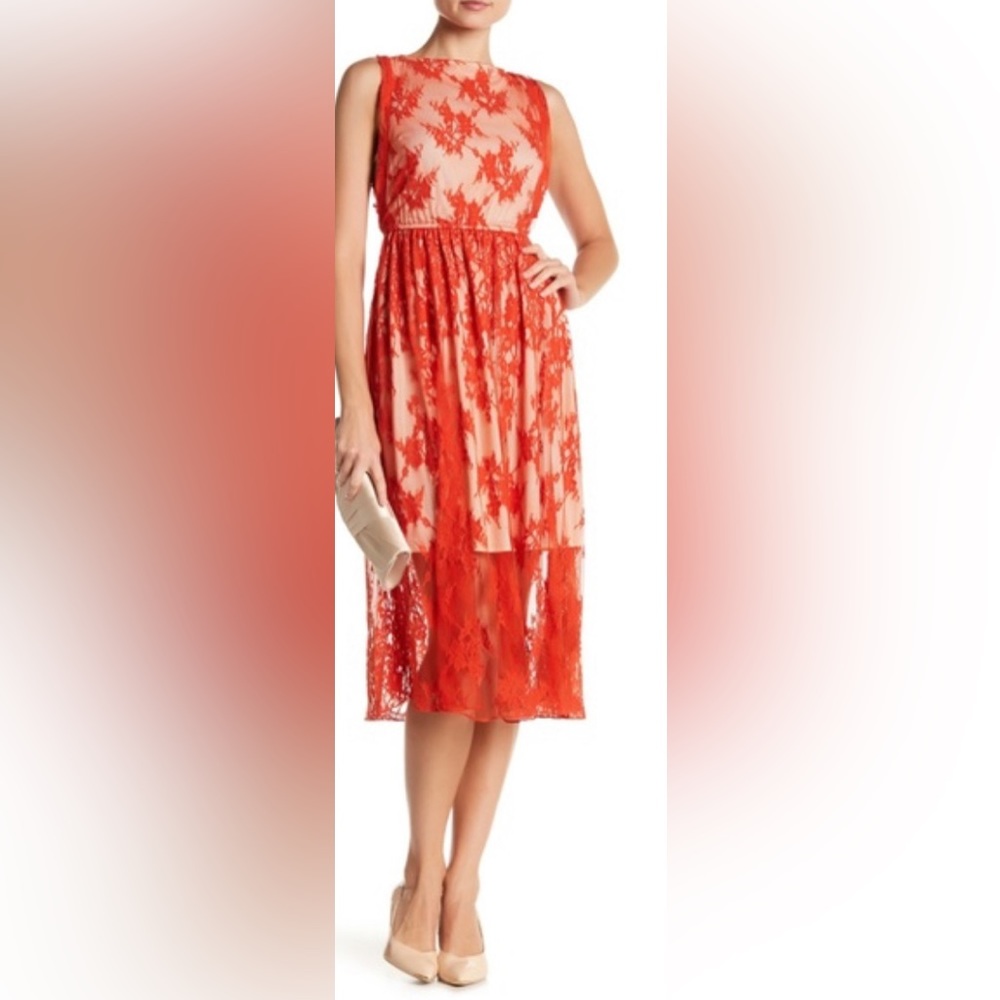 Anthropologie I Eva Franco Sage Lace Sleeveless Midi Dress in Burnt Orange